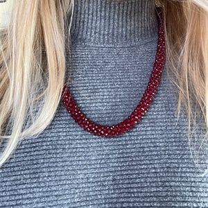 Red Beaded Rope Necklace – Super Sparkly!